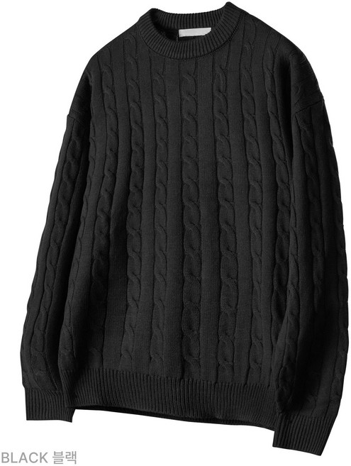 팀스핏 남성용 워셔블 빅사이즈 오버핏 꽈배기 라운드 니트 티셔츠