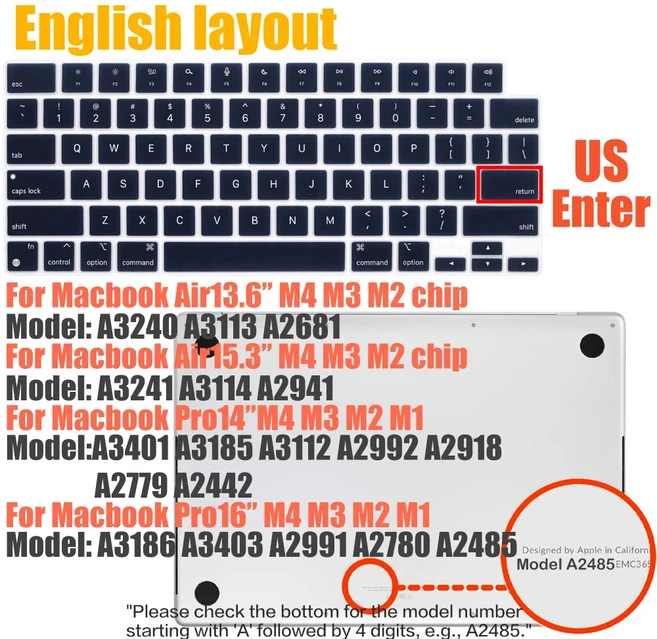 2025 MacBook Air 13. M4 A3240 A3113 Pro14 A2991 터치 ID 호환 키보드 커버