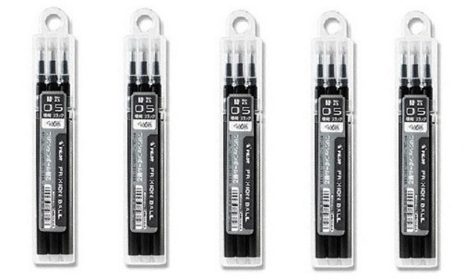 파이롯트 프릭션 지워지는 노크 볼펜 흑색 리필심 세트, 0.7mm 리필 흑색(3개입) 5개 세트