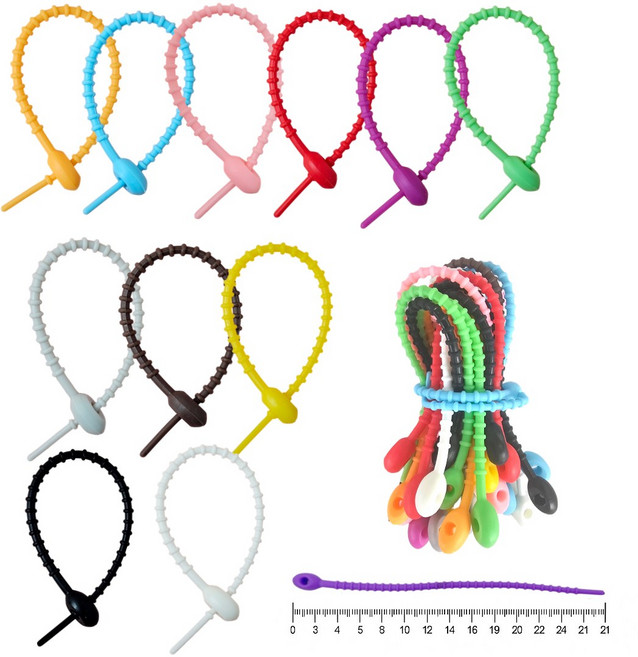 바이브 100프로 실리콘 케이블 타이 21CM 키링 선정리 타이, 혼합33개, 1개