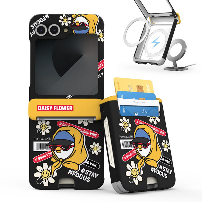 이디즌 갤럭시 Z플립 제트플립 케이스 3D 이모지 goodday 후디 디자인 슬림 카드 2장 수납 힌지보호 충격방지 맥세이프 호환 자석내장