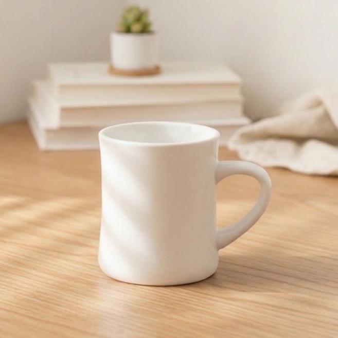[형제주방] 시라쿠스 뉴욕 화이트 오목 머그잔 카페 심플 장구머그컵 400ml, 1개