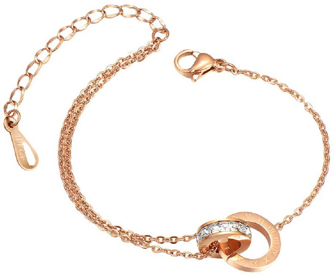 Noble Lady Accessories 雙環鑲鑽羅馬數字足鏈 精鋼材質 時尚百搭