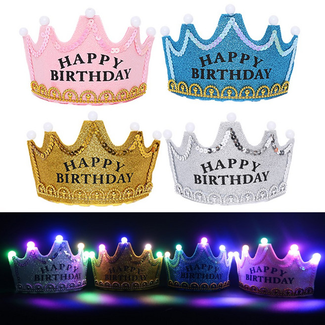 해피벌스데이 해피버스데이 happy birthday LED 왕관 머리띠 생일 홈파티, 실버