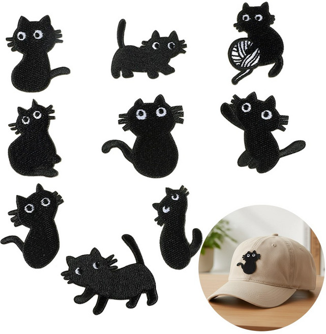 디심플 고양이 옷 패치 와펜, 1개, 블랙 9종