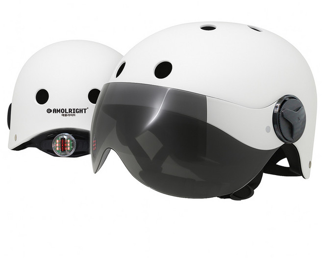 애몰라이트 고글 전기자전거 헬멧 AMH 02 G 전동 킥보드헬멧 자전거 헬멧 후미등, 화이트, 1개
