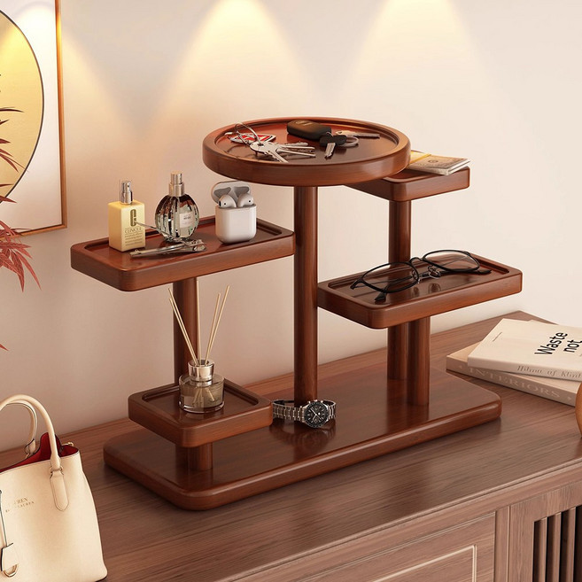 현관 탁상 원목 5칸 수납 트레이 정리대 차키 안경 지갑 향수 소품 보관 다용도 진열선반, 5단