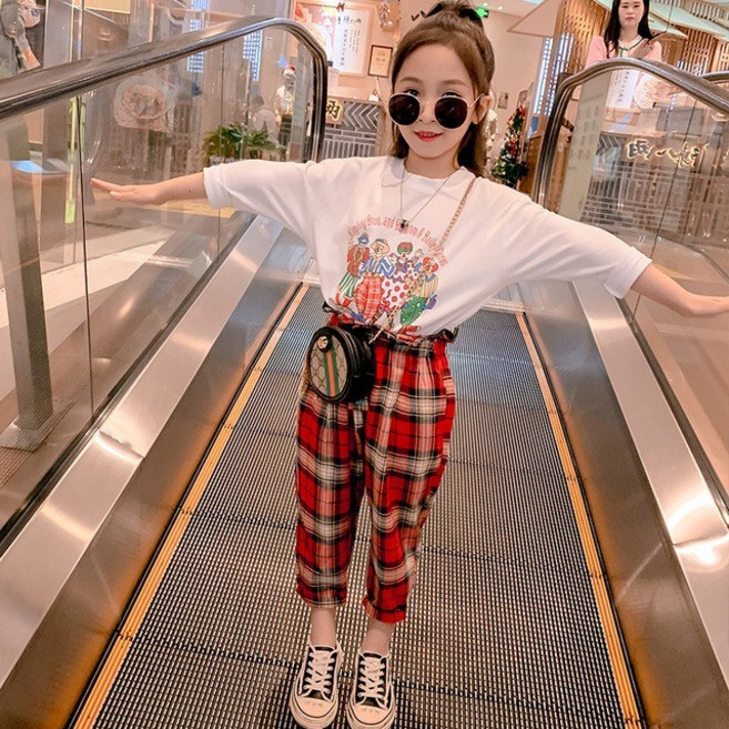 빠빠야네 키즈 주니어 여아 삐에로 티셔츠 체크바지 상하세트 여름