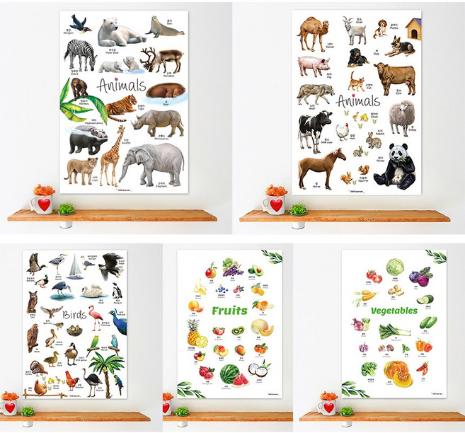 아기포스터 유아 아기벽보 한글 숫자 동물 병풍 벽그림 방수포스터, 방수포스터 A2 size [중형], 모음세트 1번