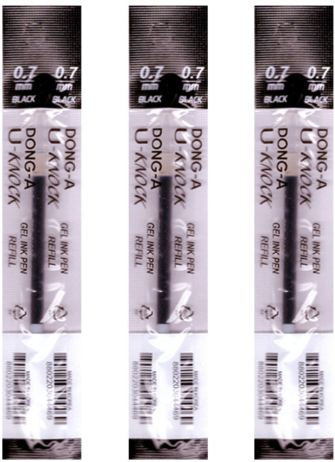 동아 유노크(U-KNOCK) 볼펜 리필심, 3개, 0.7mm-블랙(B)