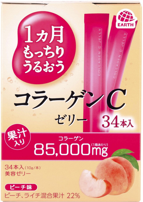 EARTH 地球製藥 膠原蛋白C果凍 水蜜桃口味 34條入, 1盒, 340g