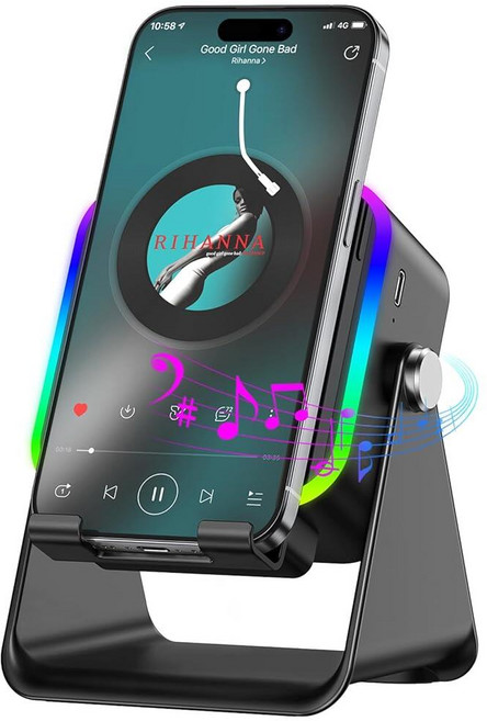 무선 인덕션 스피커 5-in-1 블루투스 스피커 휴대폰 스탠드 포함 스테레오 사운드 3500mAh 충전식 8 RGB 주변 조명 아이폰/안드로이드/아이패드용 360°, 무선 인덕션 스피커 5-in-1 블루투스 스피커, 휴대