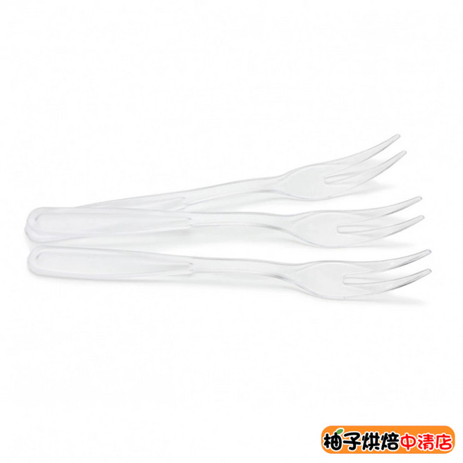 柚子烘焙食品 蛋糕叉 D-2A-0 2齒叉 透明 14x1.6x1.5cm PS材質 100入/包, 1個
