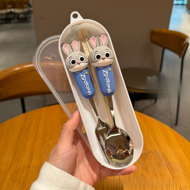 주토피아2 스테인리스 수저 포크 젓가락 세트 가정용 합금 젓가락 국자, 주디(흰색 원형 상자), 1박스, [수저+포크+합금 젓가락]