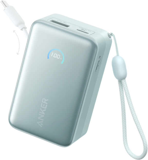 앤커 나노 파워뱅크 10000mAh 45W 보조배터리 고속충전 기내반입 C타입 케이블 일체형 아이폰 노트북 갤럭시, 민트블루, A1638