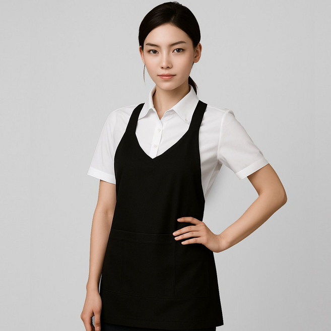 포그니 X형 엉덩이 랩앞치마 / 기능성 APRON / 미용실 식당 주방 급식 단체 앞치마 추천, 1개, V넥 X형 블랙