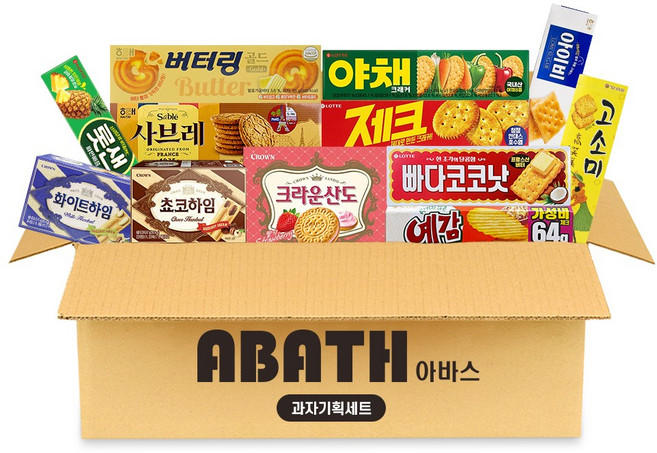 아바스 비스킷 과자 종합 세트 12EA(쵸코하임+화이트하임+크라운산도딸기+고소미+예감치즈그라탕+샤브레+버터링+아이비+야채크래커+롯샌+제크+빠다코코넛)