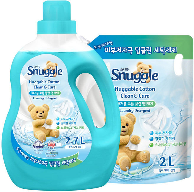스너글 액상세제 허거블 코튼 2.7L 본품 + 2L 리필, 1개