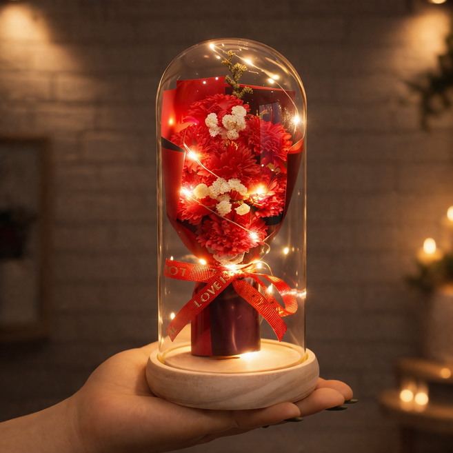 레모리엘 스승의날 어버이날 꽃다발 유리돔 카네이션, 레드