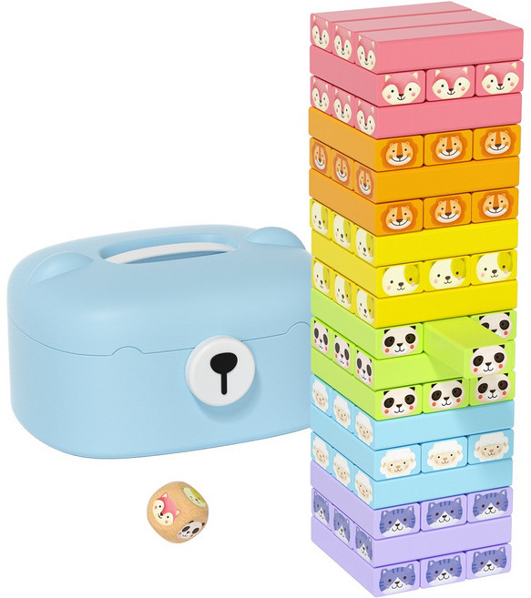 고려베이비 원목장난감 유아 초등 가족 어린이 보드게임 동물 숫자 나무 블럭 쌓기, 동물 블럭, 1개