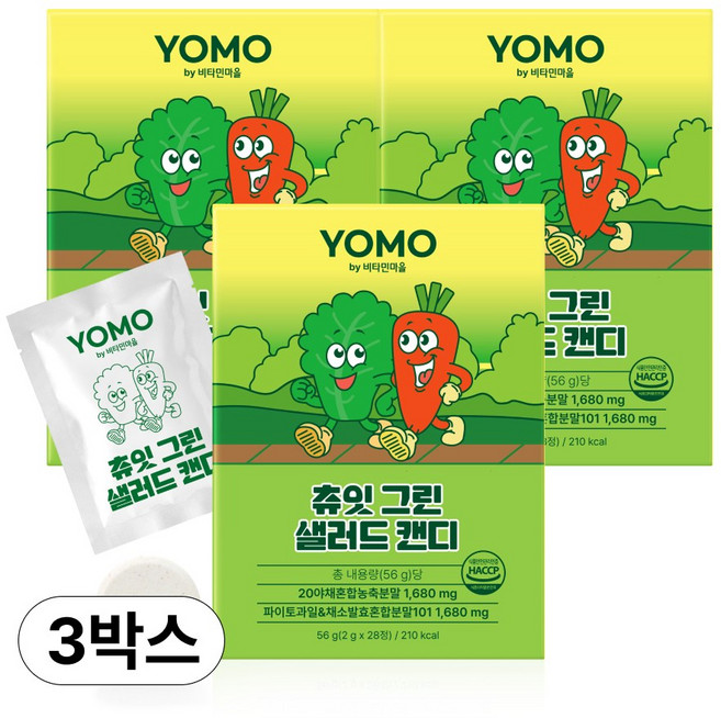 비타민마을 요모 츄잇 그린 샐러드 캔디 28포, 3개, 56g