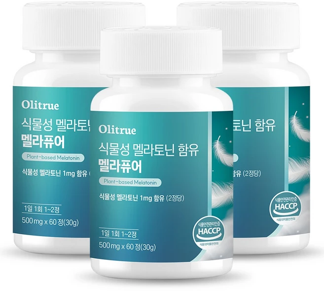 올리트루 식물성 멜라토닌 함유 멜라퓨어, 3개, 60정 - 쿠팡