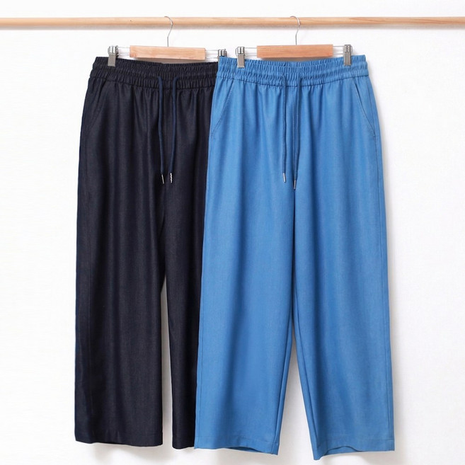 인디오 1+1 여성용 여름 밴딩 시원한 청량 쿨링 스판 텐셀 일자핏 데님 얇은 와이드팬츠 NSW8123