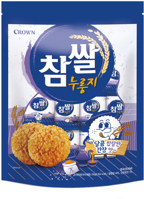 단짠 바삭한 크라운 참쌀 누룽지 과자간식, 216g, 10개