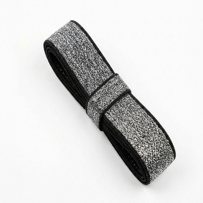 펄 고무밴드 블랙+실버펄 반짝이 밴딩고무 의류 장식용 허리밴드 고무줄 1마(90cm), 1개, 25mm(블랙+실버펄) 1마