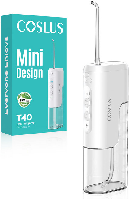코슬루스 미니 사이즈 무선 구강세정기 IPX7 급방수, 화이트, T40