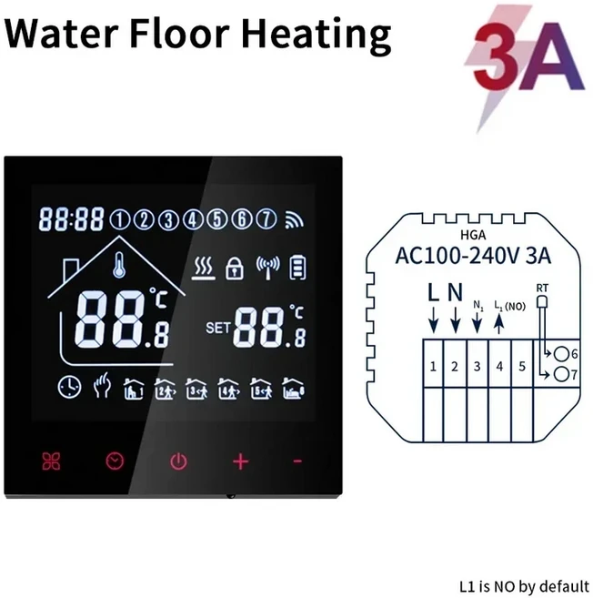 Tuya WiFi 스마트 온도 조절기 LCD 디스플레이 터치 스크린 가스 보일러 바닥 난방 물 원격 제어기, 01 Water Heating, 02 NO WIFI