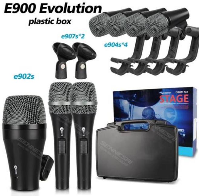 SENNESAI 유선 다이나믹 드럼 마이크 킥 베이스 톰 스네어 악기 심벌즈 마이크 세트 E900 e914 e904 e902 7 피스, 1.E900