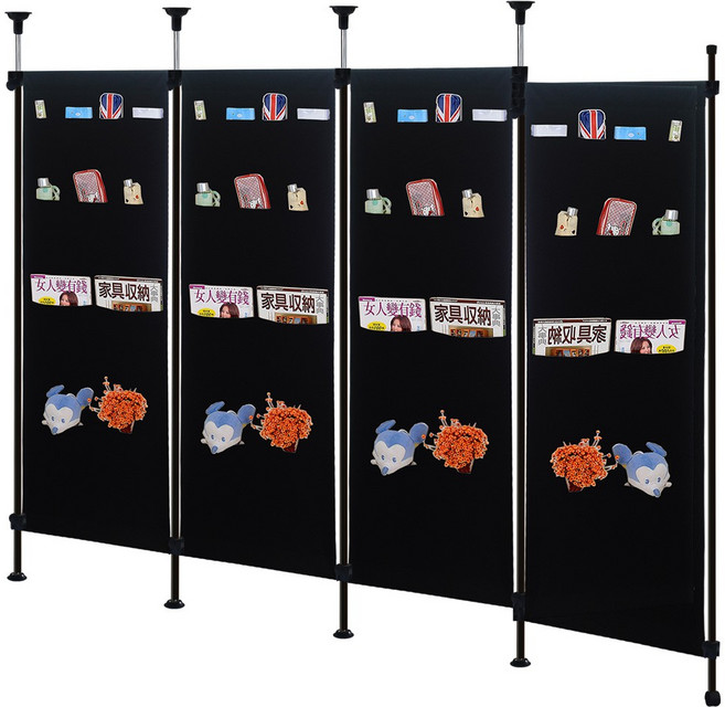 巴塞隆納 頂天立地口袋屏風，旋轉式開關門設計，多功能收納隔間, 黑色