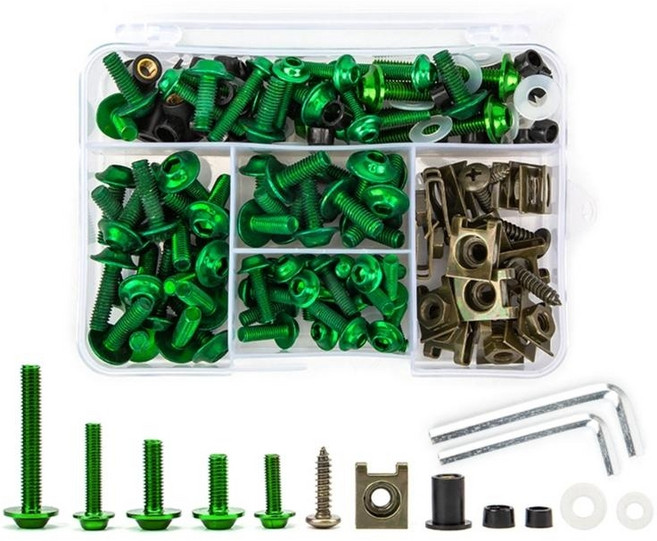 177Pcs 모터사이클 페어링 볼트 키트 블랙 양극 산화 볼트 웰넛 나사 키트, Green, 1개