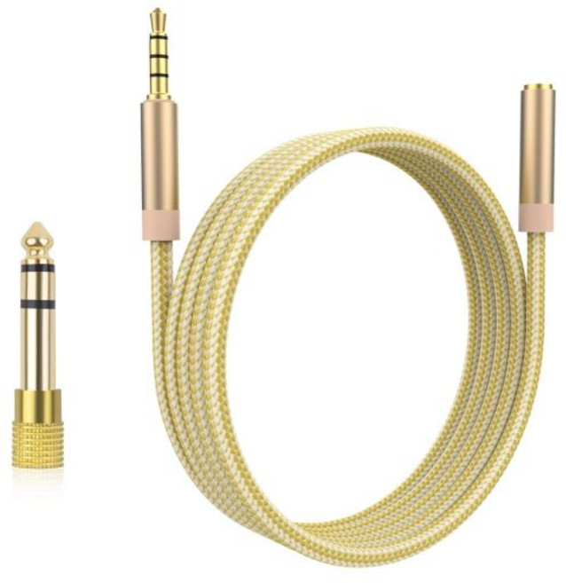 6.35mm 어댑터가 포함된 3.5mm TRRS 수-암 스테레오 오디오 연장 케이블(소니 WH-1000XM4 WH-1000XM5 Beats Solo2 헤드폰-스마트폰 태블릿, Golden, 1개