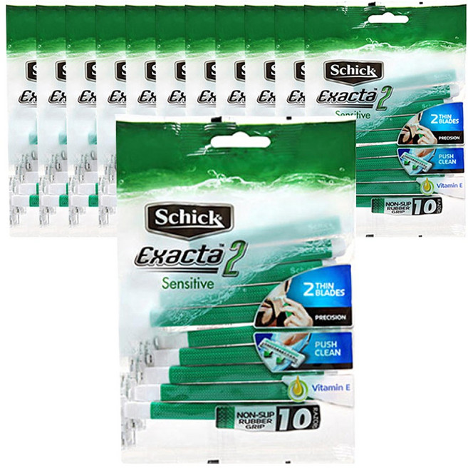 쉬크 이그젝타2 센서티브 일회용 면도기 1봉 (10입)X12타(1박스) 깔끔한 절삭력, 10개입, 12개