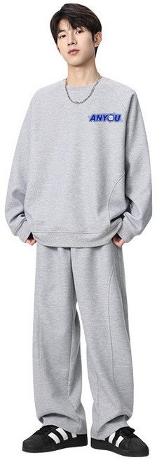 ANYOU 남녀공용 봄가을 로고 맨투맨 세트 트렌디 넉넉핏 스트리트 스포츠웨어 인기템