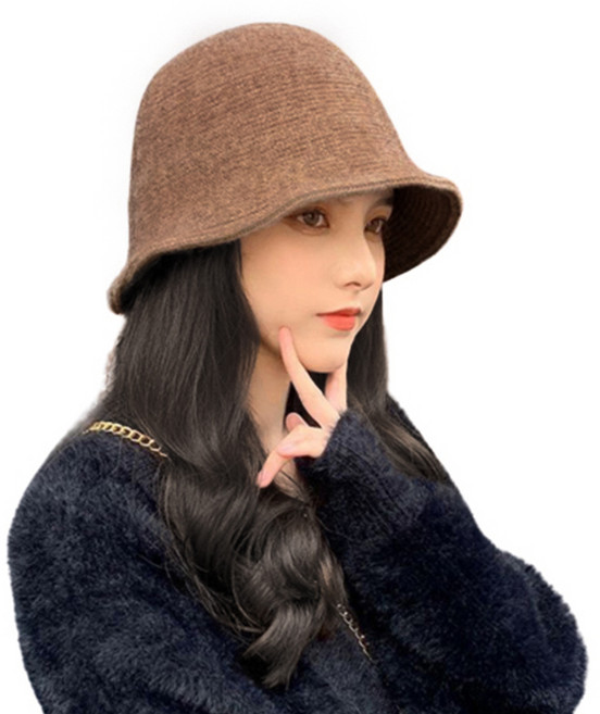 가발위드 봄 가을 겨울용 코지 벙거지 니트 모자가발, 1개, 베이지 네츄럴블랙