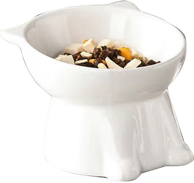 貓耳造型加高貓碗 傾斜碗口穩固底座, 白色貓糧碗, 1個