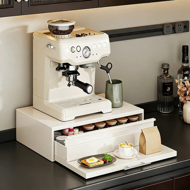 Alemon 철제 수납함 슬라이딩 커피머신 정수기 선반, 02흰색, 1개