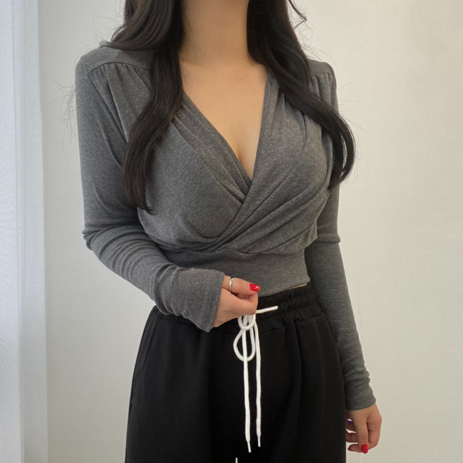 바나나2 국내생산 섹시 볼륨 어깨패드 여신 크롭 티셔츠