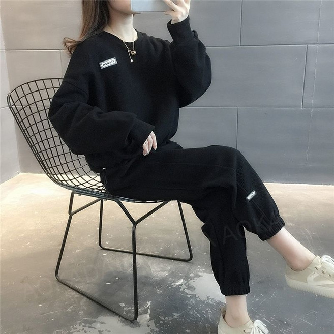 AOKADA 여성 봄 가을 루즈핏 긴팔 맨투맨 트레이닝 투피스 츄리닝 상하의 세트