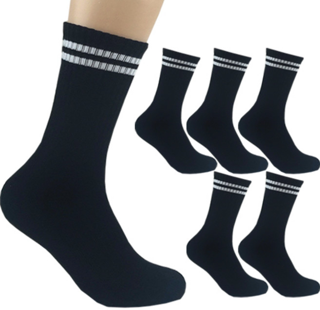 더베이직 남성용 두꺼운 이중쿠션 두줄 스포츠 장목 양말 6켤레, 블랙, 6개