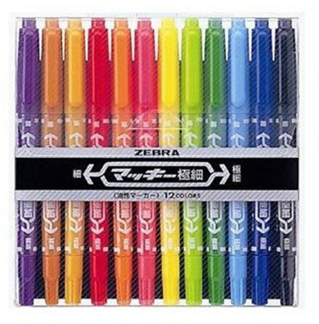 제브라 맥키 극세 유성 네임펜 트윈타입 12색 세트, 혼합 색상, 1개