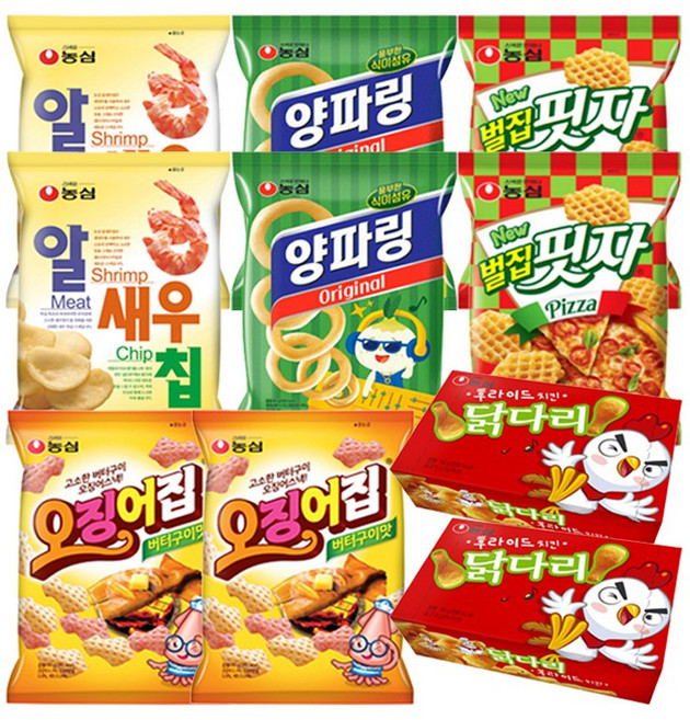[과자구성] 알새우칩 양파링 오징어집 닭다리후라이드 벌집핏자 각 2개씩, 2개, 84g