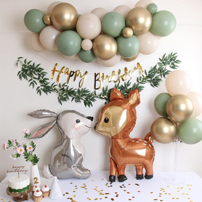 이벤트홀릭 토끼 사슴 풍선 생일 파티 용품 세트 두돌생일상, 숫자없음