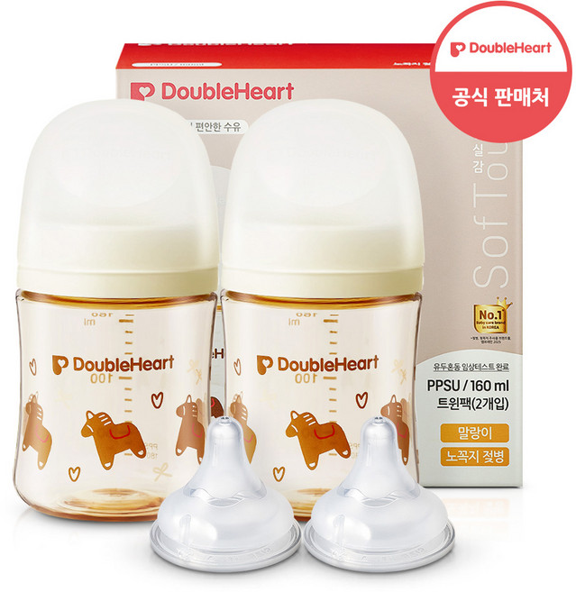 2위 - 더블하트 모유실감 PPSU 젖병 헬로베이비 말랑이 160ml 트윈팩+젖꼭지 2입, 1세트, 말랑이+젖꼭지 S