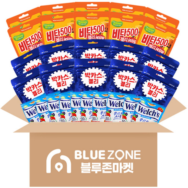 간식 젤리 선물세트 박카스 젤리 50g 10개 + 광동비타500 젤리 48g 10개 + 웰치스 젤리 믹스후르츠 25g x 10개입, 1세트