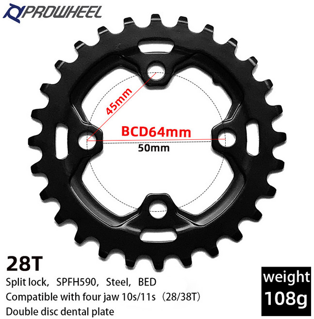 자전거 크랭크 PROWHEEL MTB 더블 스프로킷 산악자전거 체인링 체인휠 104 64BCD 26T 28T 36T 38T 크랭크셋, [06]28T, 1개