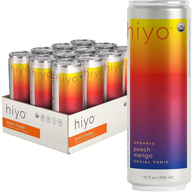 Hiyo Organic Social Tonic – 클래식 팩 12팩 - N.A. 기능성 셀처 강장제 방향성 식물로 제작된 스파클링 워터 [호환], Hiyo 유기농 소셜 토닉 - 피치 망고, 12팩 -